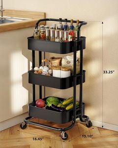 Kitchen <b>Trolley</b> Rolling <b>Serving</b> Storage Bathroom Salon Spa Organization Metal Mobile Cart Standing Shelf Folding Three-Tier - Product Image 2