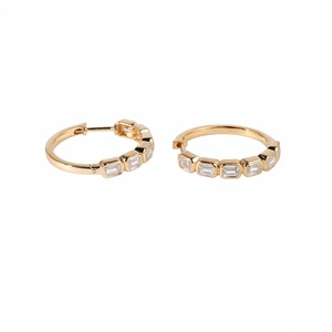 Emerald Lab Grown Diamond Bezel Set Hoop <b>Earring</b> 10K 14K 18K Solid Gold Diamond Heggie <b>Earrings</b> Minimalist Diamond Hoop <b>Earrings</b> - Product Image 2