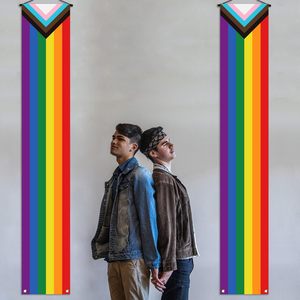 Striscione Progress Pride per Portico, Decorazione per il Mese del Pride di Giugno, Arcobaleno LGBTQ, per Porta d'Ingresso, Parete, Interni ed Esterni, Sfondo per Photo Booth - Product Image 1