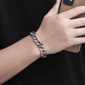 Men's <b>Titanium</b> Steel <b>Chain</b> Bracelet Blue Inlay Geometric Design CE387 - Product Image 4