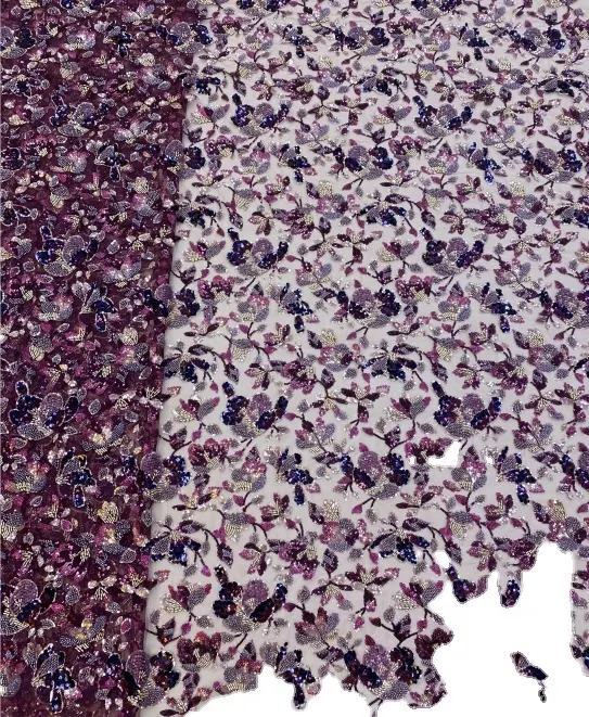 China Wholesale 3D Tulle Embroidered Flower Pink pearls Lace Fabric for Sale tela de encaje de flore 3d y perlasDLF3262