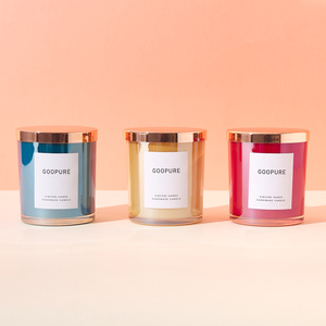 Giaretta di Lusso per Candele da 10oz Vuota in Vetro Lucido <span class=keywords><strong>Portacandele</strong></span> con Coperchi Dorati Riutilizzabili - Product Image 1