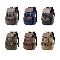 Sac à dos de randonnée vintage décontracté en toile et cuir grande capacité ZUOLUNDUO, multifonctionnel, pour l'école, les voyages, portable et tendance