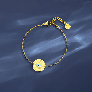 Brazalete <span class=keywords><strong>de</strong></span> acero inoxidable para mujer, pulsera <span class=keywords><strong>de</strong></span> ojo <span class=keywords><strong>de</strong></span> piedra, chapado en oro, ajustable, SP-LAM - Product Image 4