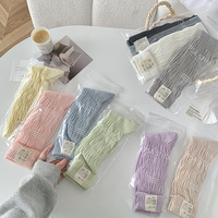 Chaussettes montantes femme en coton respirant, fines, à rayures verticales et bord roulé, couleur unie, collection printemps/été