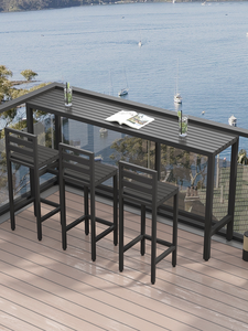 Combinazione <span class=keywords><strong>Tavolo</strong></span> e Sedie in Bambù per Esterni, Set <span class=keywords><strong>da</strong></span> Balcone Lungo e Stretto, Anticorrosione, Resistente al Sole, <span class=keywords><strong>Tavolo</strong></span> Alto Mobile Nero - Product Image 2