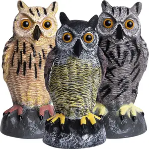 Pack of 3 Outdoors Plastic Owls Statue To Scare Birds Away For Back Yard