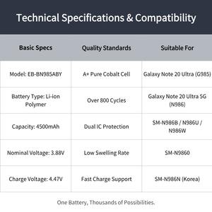 Batería para Teléfono Móvil EB-BN985ABY <span class=keywords><strong>de</strong></span> 4500mAh, Color Plata, para <span class=keywords><strong>Note</strong></span> 20 Ultra 5G SM-N985 N986 G986B G986U, 0 Ciclos, 100% Nueva - Product Image 3