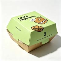 Boîte à hamburger carrée jetable en kraft pour emporter, OEM, restauration rapide, impression quadricolore, écologique, biodégradable, recyclable, papier artistique