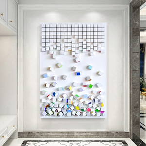 Décoration d'intérieur, œuvre d'art en mosaïque abstraite, sculpture sur bois, peinture en <span class=keywords><strong>cube</strong></span>, art mural 3D fait à la main en bois - Product Image 2