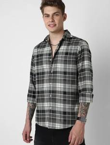 Chemise décontractée à carreaux 100% coton pour homme, coupe ajustée, col coupé, décontractée, longue et respirante, technique de teinture unie Oxford - Product Image 2