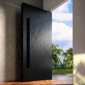 Porte pivotante de sécurité moderne pour la maison, portes doubles en acier et aluminium, porte d'entrée luxueuse en bois de noyer - Product Image 5