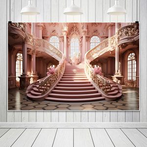 Lujo europeo Castillo Hall escalera Rosa princesa Interior fotografía Fondo romántico Palacio telón de fondo para Interior - Product Image 1