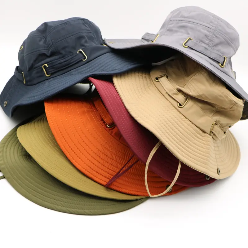 قبعة الصيادين بالبولستر المفرغة بسعر الجملة، مع سلسلة قبعات صيفية خفيفة الوزن قابلة للضبط، قائمة التجارة الخارجية
