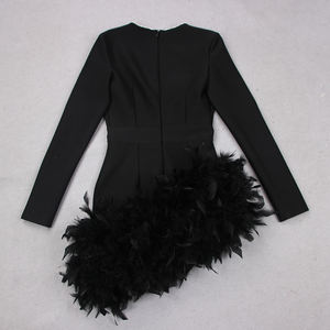 Aangepaste Zwarte Elegante V-Hals Bandage Jurken Met <span class=keywords><strong>Prom</strong></span> Veren Jurk - Product Image 3