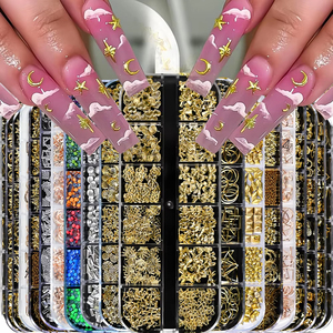Paquete de caja Sun Star Moon Series Nail Charms Gold Silver Jewelry Nails Parts 3D Mixed Manicure Decoration Nail Gem Glass Stones - Product Image 1