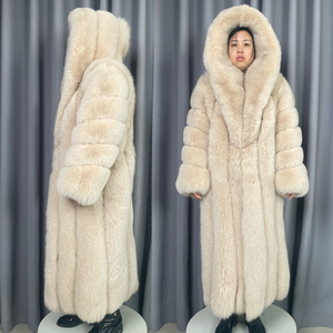 Cappotto di Pelliccia Lungo Invernale di Alta Qualità in Vera Volpe Rossa con Maniche Staccabili <span class=keywords><strong>per</strong></span> Ragazza - Product Image 1