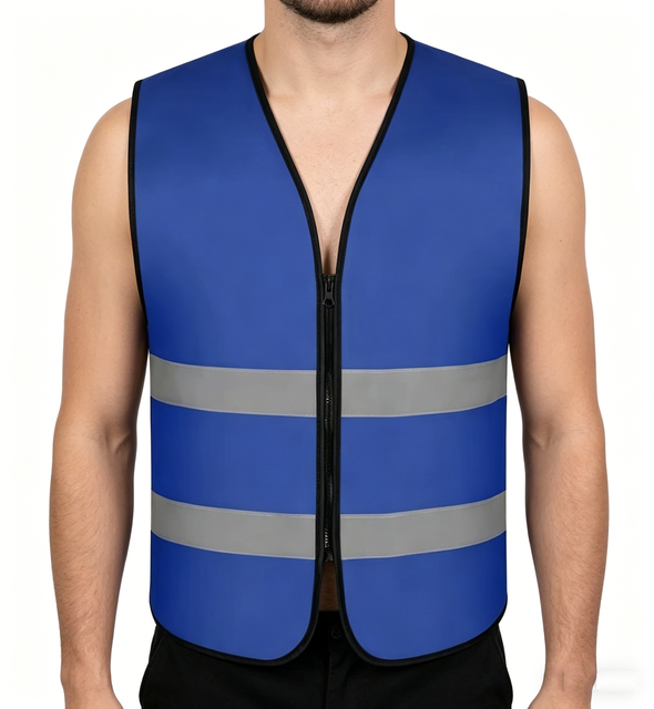 Hi Visibility Breathable Polyester Safety Vest Blue Orange Reflective Work Vest with Zipper Unisex Construction Workwear