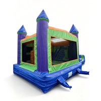 Château Gonflable Commercial Vert et Violet avec Toboggan, Combo de Bouncy House pour Enfants, Idéal pour Fêtes et Événements en Extérieur, Location