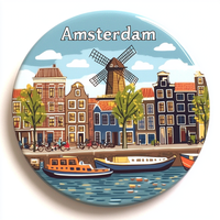 Personnalisé Amsterdam 3D UV Imprimé Résine Réfrigérateur Aimant Forte Absorption Magnétique Taille Moyenne Moderne Voyage Souvenir Cadeau