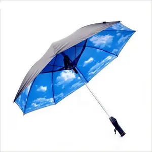 27 inç manuel açık promosyon özel Logo Fan Mist düz şemsiye UV şemsiye Fan ile