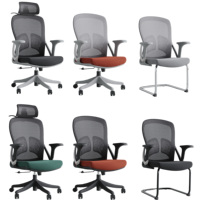Chaise de bureau ergonomique à dossier moyen en tissu, avec coussin rouge, accoudoirs fixes et pivotante, idéale pour le télétravail – Vente directe usine