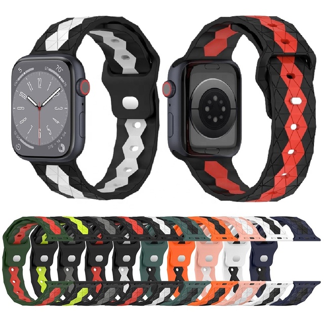 For Apple Watch Ultra 9 8 7 6 SE 42mm 44mm 41mm 45mm 49mm Football Pattern Two-color Silicone Watch Strap