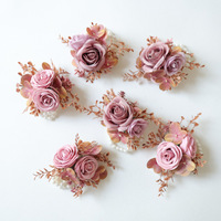 Boutonniere & Corsage Bunga Mawar Buatan Tangan dari Sutra, Pin Bunga Gaya Eropa Vintage untuk Pernikahan & Upacara Wisuda