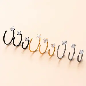 Anel de Nariz de Titânio ASTM-F136 para Atacado DIY, Brincos de Cartilagem em Titânio, Argola de Titânio com Zircônia em Forma de C - Product Image 2