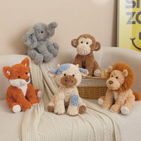 Peluche en fil torsadé en gros, figurine d'animal assise en polyester doux, renard, lion, singe, renne, jouet mignon de 25 cm, cadeau