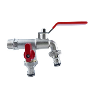 Euro Popular Type 1/2 X 3/4 Inch 2 Ways Water Outlet <strong>Brass</strong> Bib <strong>Cock</strong> with 2 Ways Hose Splitter - Product Image 3