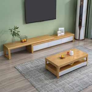 Ensemble meuble TV et table basse en <span class=keywords><strong>bois</strong></span> massif, style nordique moderne, <span class=keywords><strong>pour</strong></span> salon - Product Image 3