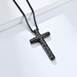 Hammered <b>Cross</b> Necklace Stainless Steel Silver Black | Religious <b>Cross</b> Pendant <b>Chain</b> Jewelry - Product Image 4