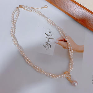 2025 New 14K Gold Infused Fried Dough Twists Chain Pendant 3-4MM <b>Millet</b> Beads + 7-8MM Freshwater Pearls Pearl Necklaces - Product Image 1