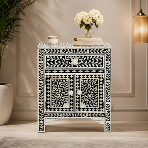 Modern Bone Inlay Nightstand Floral Pattern Storage <b>Table</b> for Living Room Bedroom Farmhouse Villa Entry - Product Image 1