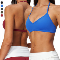 Soutien-gorge de sport à faible impact FWX9666 pour femme, à bretelles fines, col en V, en nylon et élasthanne, séchage rapide, respirant, avec coussinets amovibles, idéal pour le yoga et l'entraînement