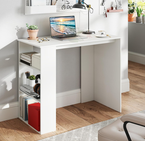 <span class=keywords><strong>Escritorio</strong></span> <span class=keywords><strong>Pequeño</strong></span> Blanco con Estantería de 3 Niveles, Mesa de Oficina Moderna y <span class=keywords><strong>Minimalista</strong></span> de Madera para Espacios Pequeños, Estudio, Sala de Estar, Dormitorio - Product Image 3