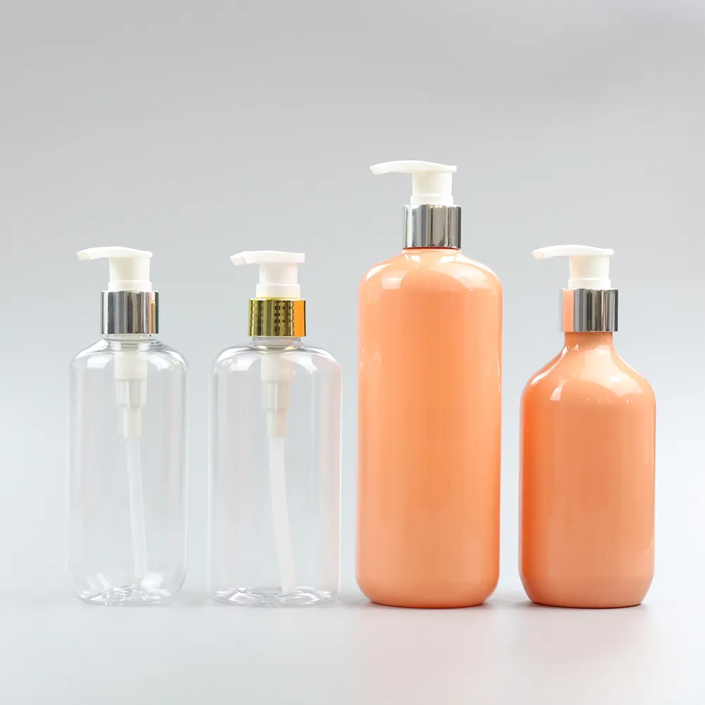 Özel renk 200ml 250ml 300ml 500ml kozmetik ambalaj PET plastik pompa losyonu boş doldurulabilir şişeler vücut pompası