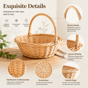 Canastas de Mimbre Tejidas Francesas, Cesta de Navidad, Cesta Vacía de Mimbre con Asas para Cocina, Baño, Regalos - Product Image 3