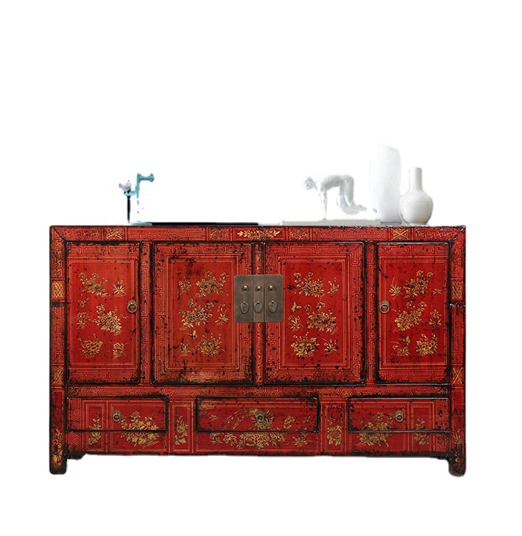 Chinese Antique furniture solid wood hand painted sideboard cabinet