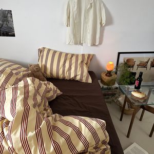 Set copripiumino 3 pezzi in cotone 100% color crema bordeaux righe traspirante resistente per camera da letto Boho - Product Image 3