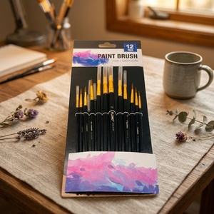 Ensemble de pinceaux à peinture professionnels en nylon, 12 pièces, manche en bois, virole dorée, non toxique, pinceaux d'art pour enfants, aquarelle, acrylique, <span class=keywords><strong>Gouache</strong></span> - Product Image 1