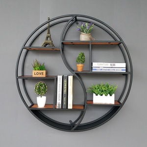 Étagère murale en <span class=keywords><strong>fer</strong></span> forgé de style européen pour <span class=keywords><strong>salon</strong></span>, bibliothèque, cloison décorative, présentoir circulaire - Product Image 3