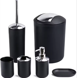 Ensemble d'accessoires de salle de bain traditionnels écologiques en plastique rond de 6 pièces avec distributeurs de savon Porte-brosse à dents pour la maison ou l'hôtel - Product Image 2