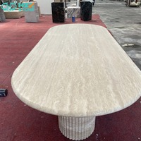 Table à manger ovale cannelée en marbre travertin beige HZX pour salon