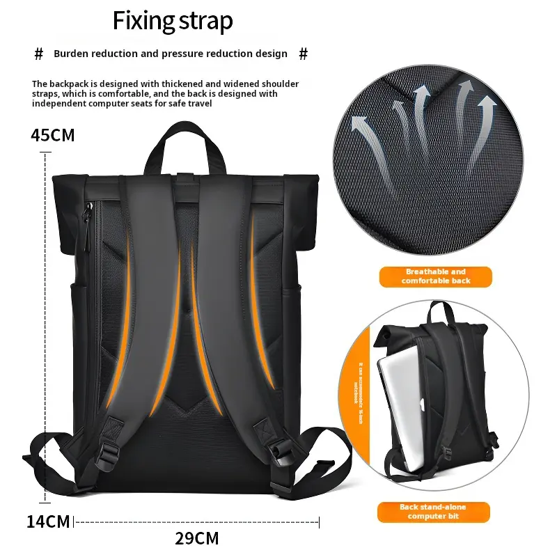 Proveedor al por mayor 30L Travel Tuck Pack Expandible Roll Top Backpack College Bags Se adapta a mochilas impermeables para portátiles de 17 pulgadas