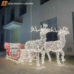 户外装饰发光二极管圣诞驯鹿雪橇3D节日照明主题灯
