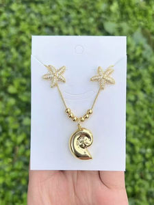 18K 금도금 바다 해변 동물의 매력 목걸이 게 귀걸이 불가사리 소라 코코넛 나무 펜던트 어린이 선물 황동 - Product Image 6