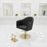 Fauteuil de Barbier Moderne Pivotant à 360° avec Relevage, Design Canapé en Cuir, Cadre en Acier Inoxydable Doré, Confortable pour Salon de Coiffure
