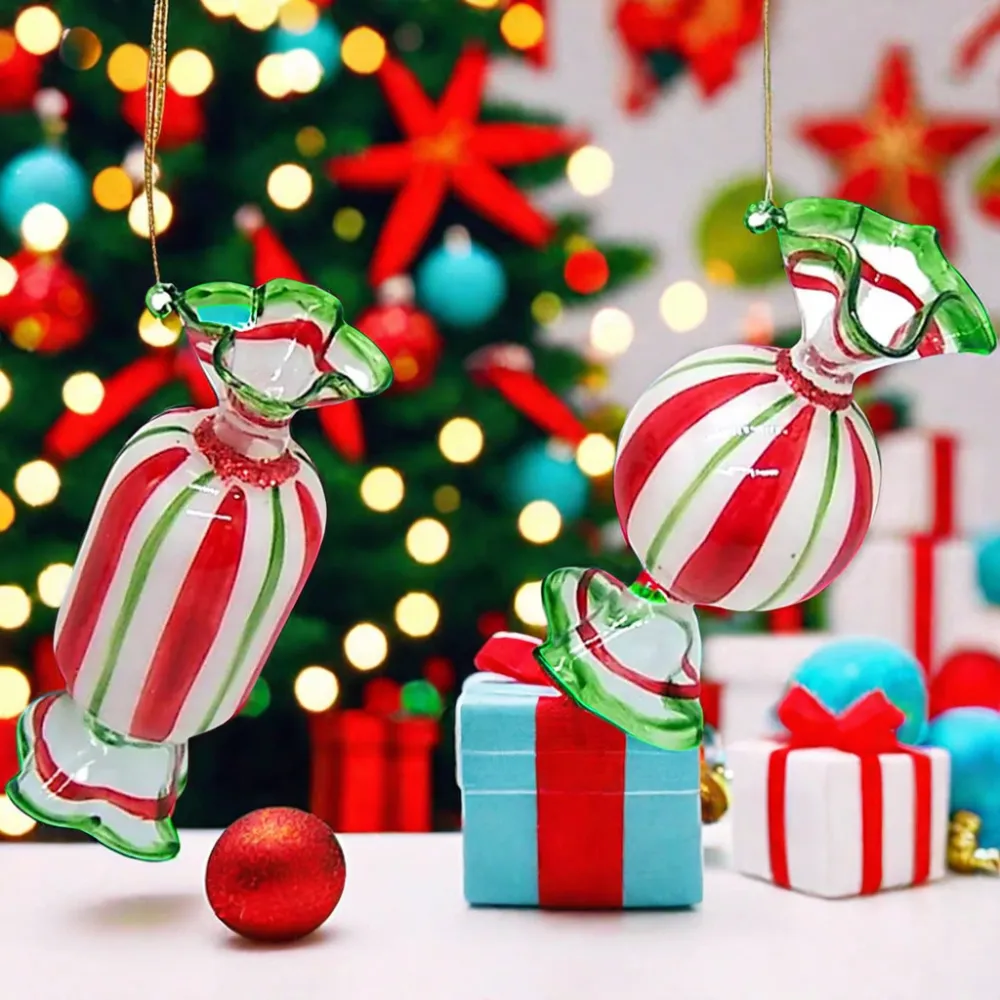 زينة الشجرة الحلوة المعلقة التي تحمل موضوع عيد الميلاد هدايا العطلات الاحتفالية الاطفال الخرز الزجاجي للزينة بالجملة